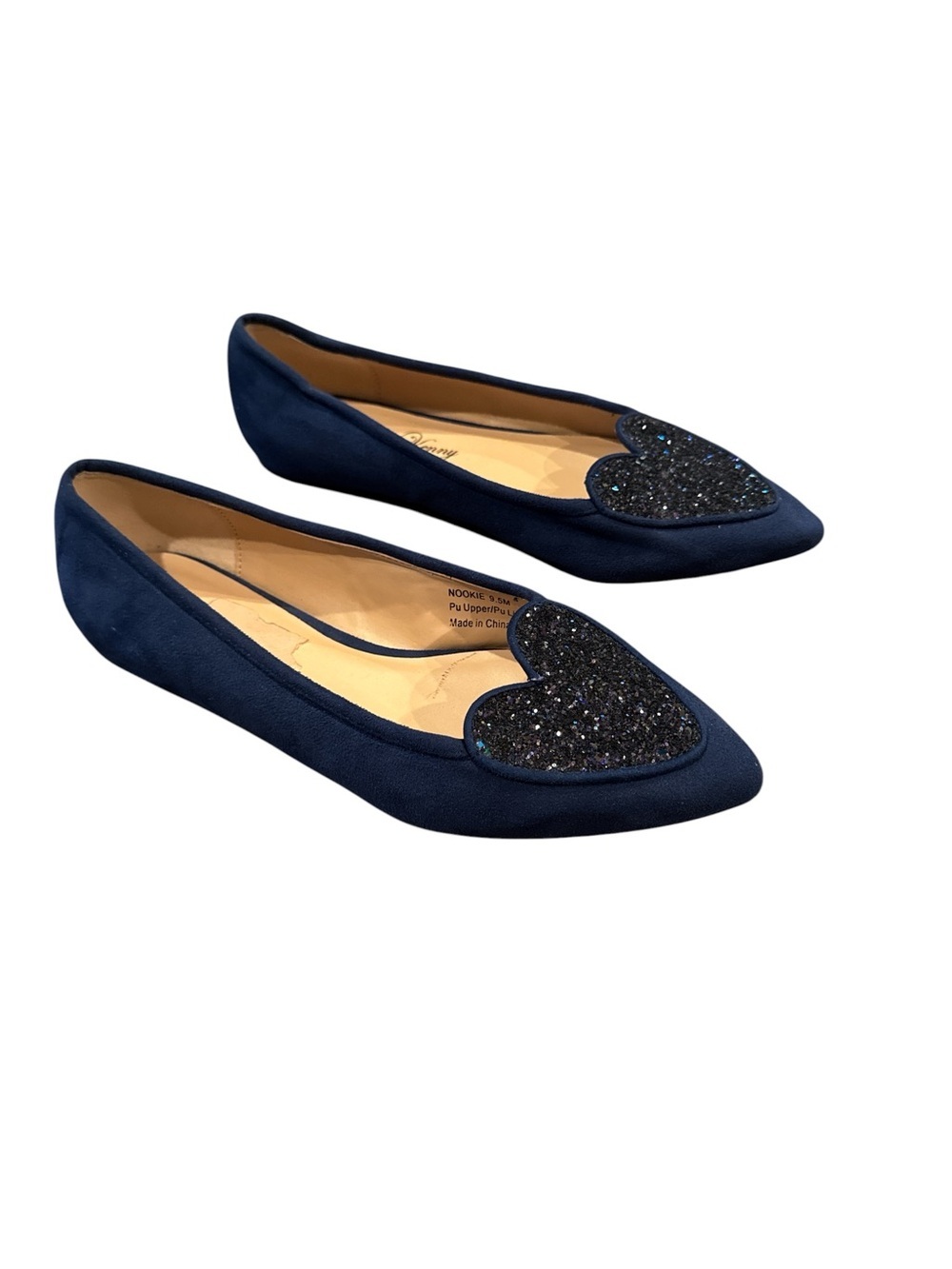 Penny Loves Kenny Nookie Navy Glitter Heart Pointed Toe Flats Size 9.5
